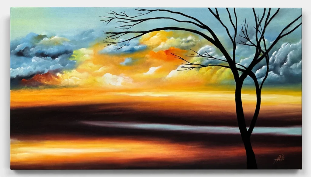 Original sunset landscape oil painting on gallery-wrapped canvas