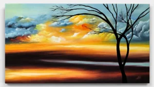 Original sunset landscape oil painting on gallery-wrapped canvas