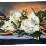 Original white magnolia still life oil painting on canvas
